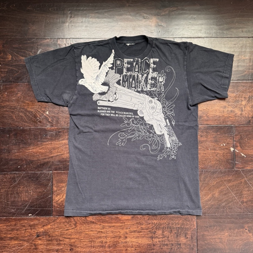 Vintage Jesus Tee Y2K  NOTW Peace Maker VTG Shirt Mens Size M Punk Grunge Gun